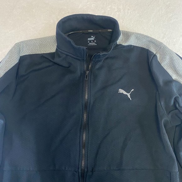 Puma Jacket Mens 2XL Gray Logo Black Full Zip Up Sweater Track Sweatshirt XXL - Picture 4 of 8